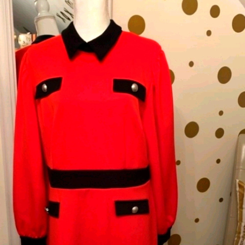 Red and Black button detail dress
